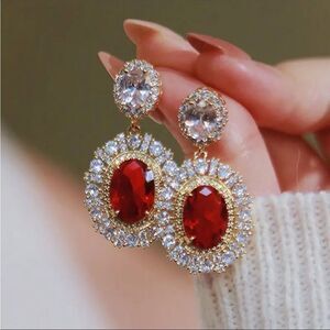 Red and White Diamond CZ Christmas Holiday Wedding Bridal Party Earrings New